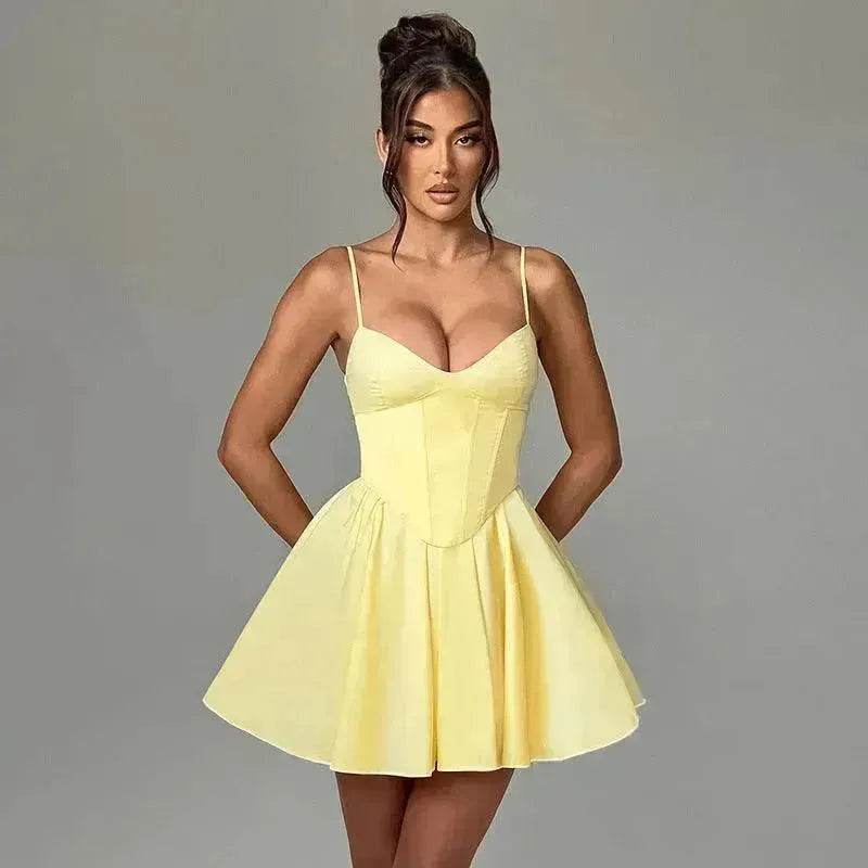 Women's Sling A- Line Sleeveless Charming Mini Dress Clinched Waist Slim-fit flared dress - Velora