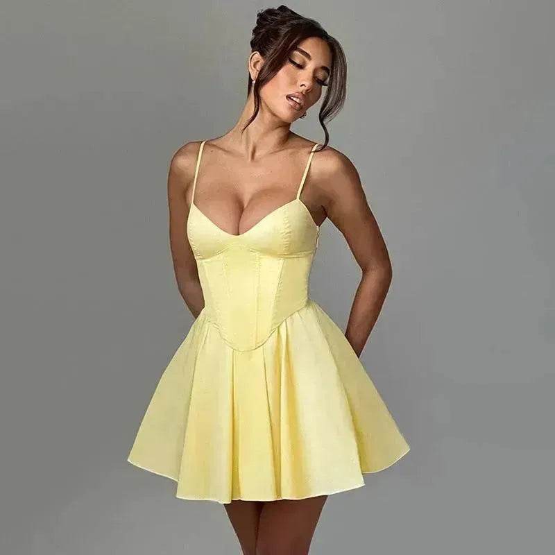 Women's Sling A- Line Sleeveless Charming Mini Dress Clinched Waist Slim-fit flared dress - Velora