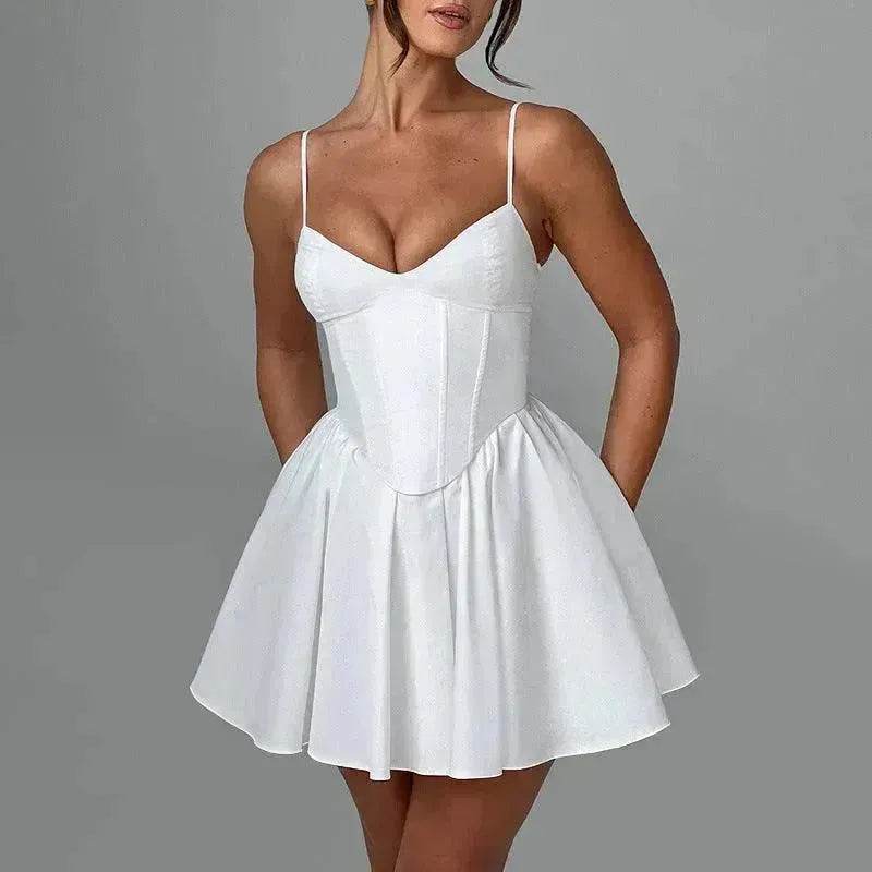 Women's Sling A- Line Sleeveless Charming Mini Dress Clinched Waist Slim-fit flared dress - Velora
