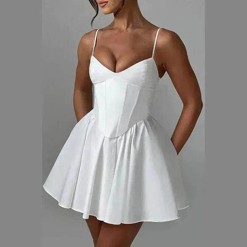 Women's Sling A- Line Sleeveless Charming Mini Dress Clinched Waist Slim-fit flared dress - Velora