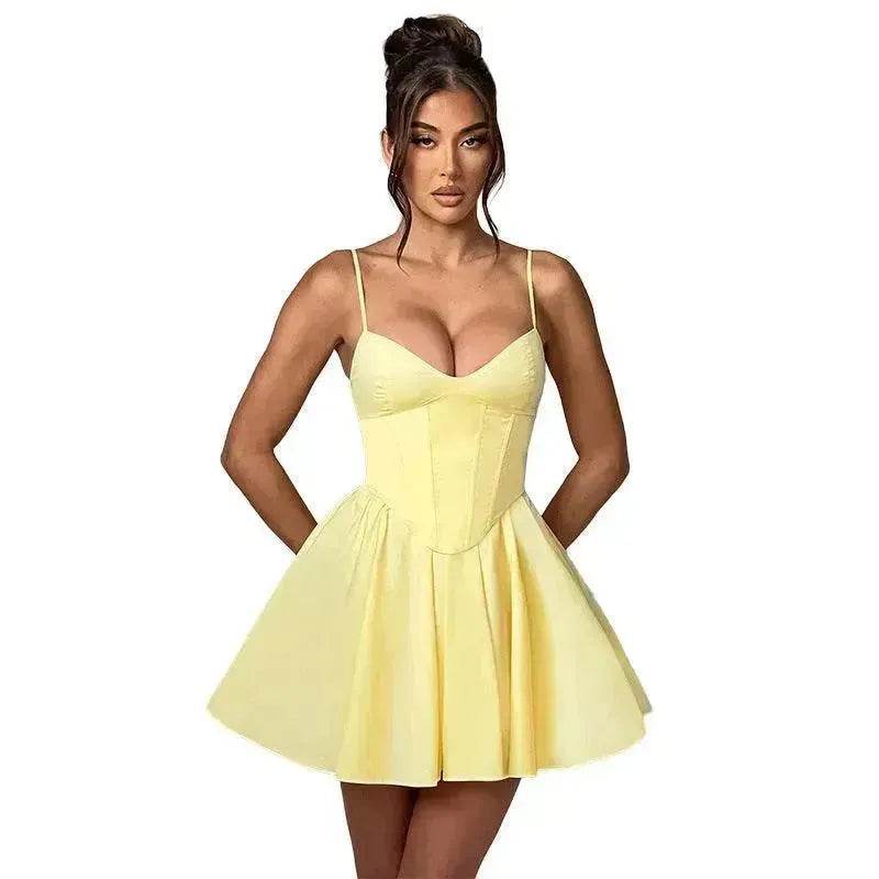 Women's Sling A- Line Sleeveless Charming Mini Dress Clinched Waist Slim-fit flared dress - Velora