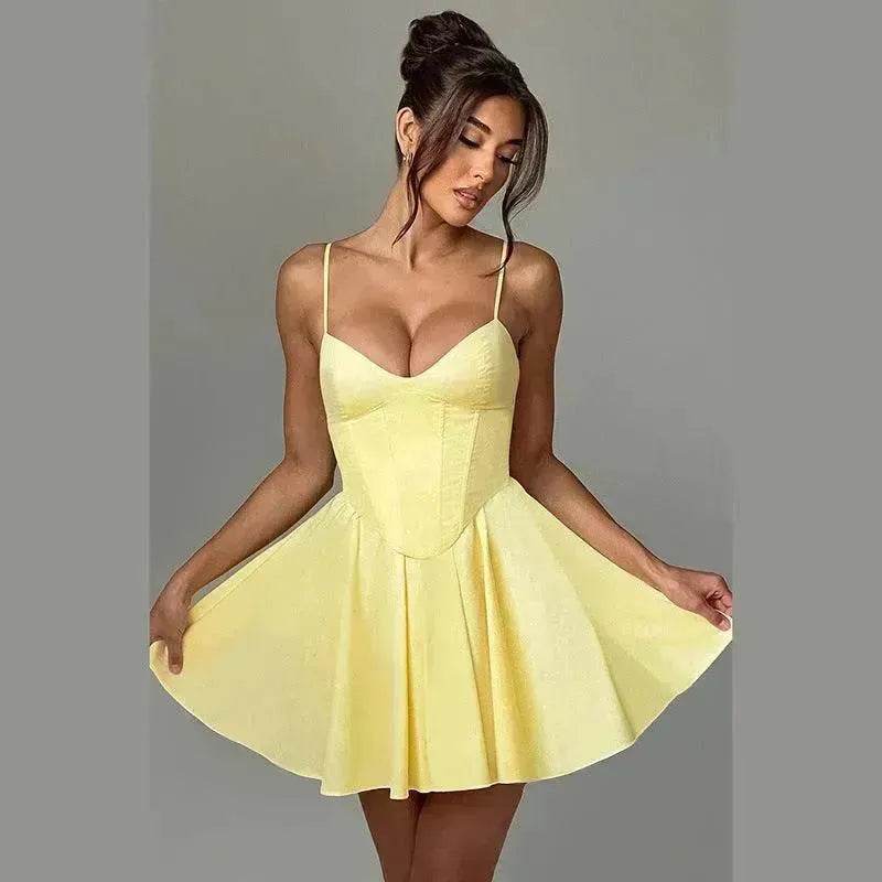 Women's Sling A- Line Sleeveless Charming Mini Dress Clinched Waist Slim-fit flared dress - Velora