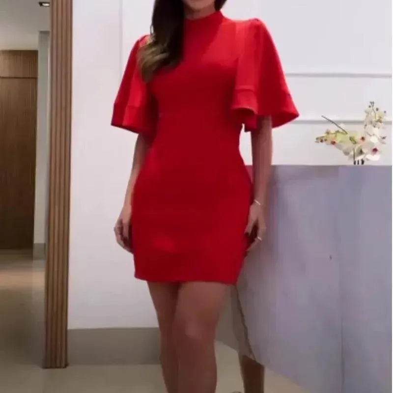 Women's Solid Color Round Neck Slim Fit Dress