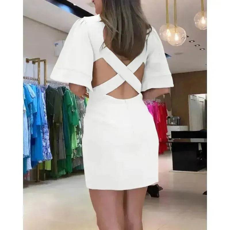Women's Solid Color Round Neck Slim Fit Dress