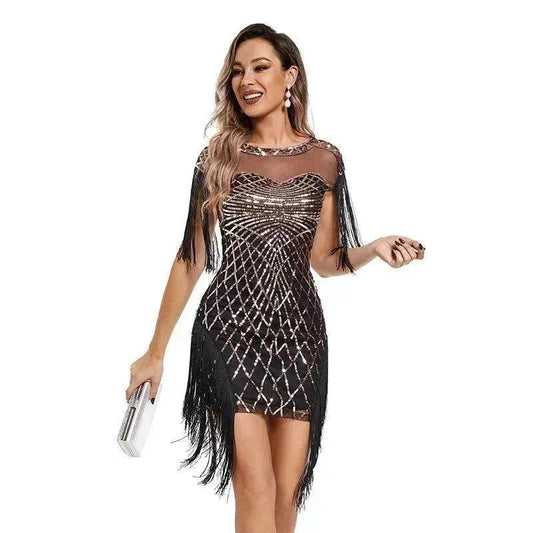 Women Sequined Vintage Party Nightclub Embroidery Mini Dress - Velora