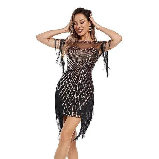 Women Sequined Vintage Party Nightclub Embroidery Mini Dress - Velora
