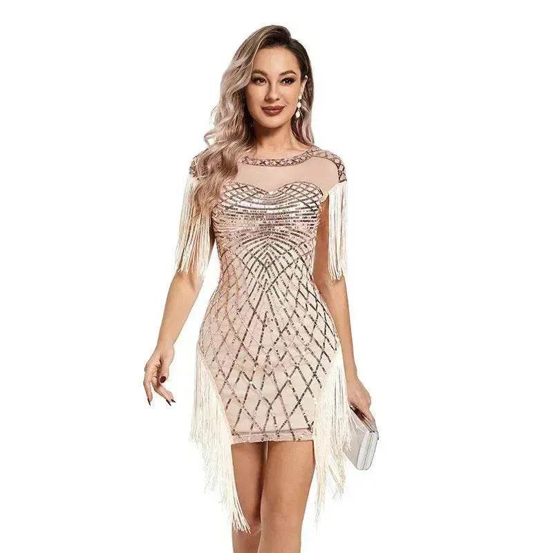 Women Sequined Vintage Party Nightclub Embroidery Mini Dress - Velora