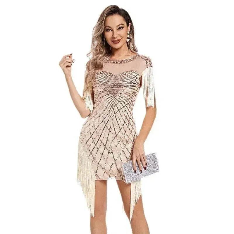 Women Sequined Vintage Party Nightclub Embroidery Mini Dress - Velora