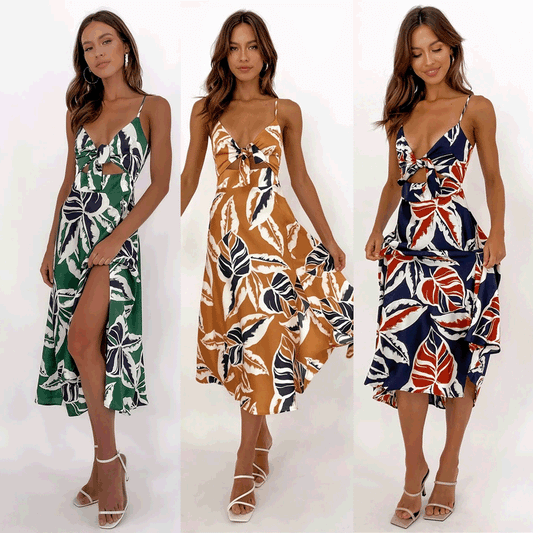 Women Sweet Split Sleeveless Floral Midi Dress - Velora