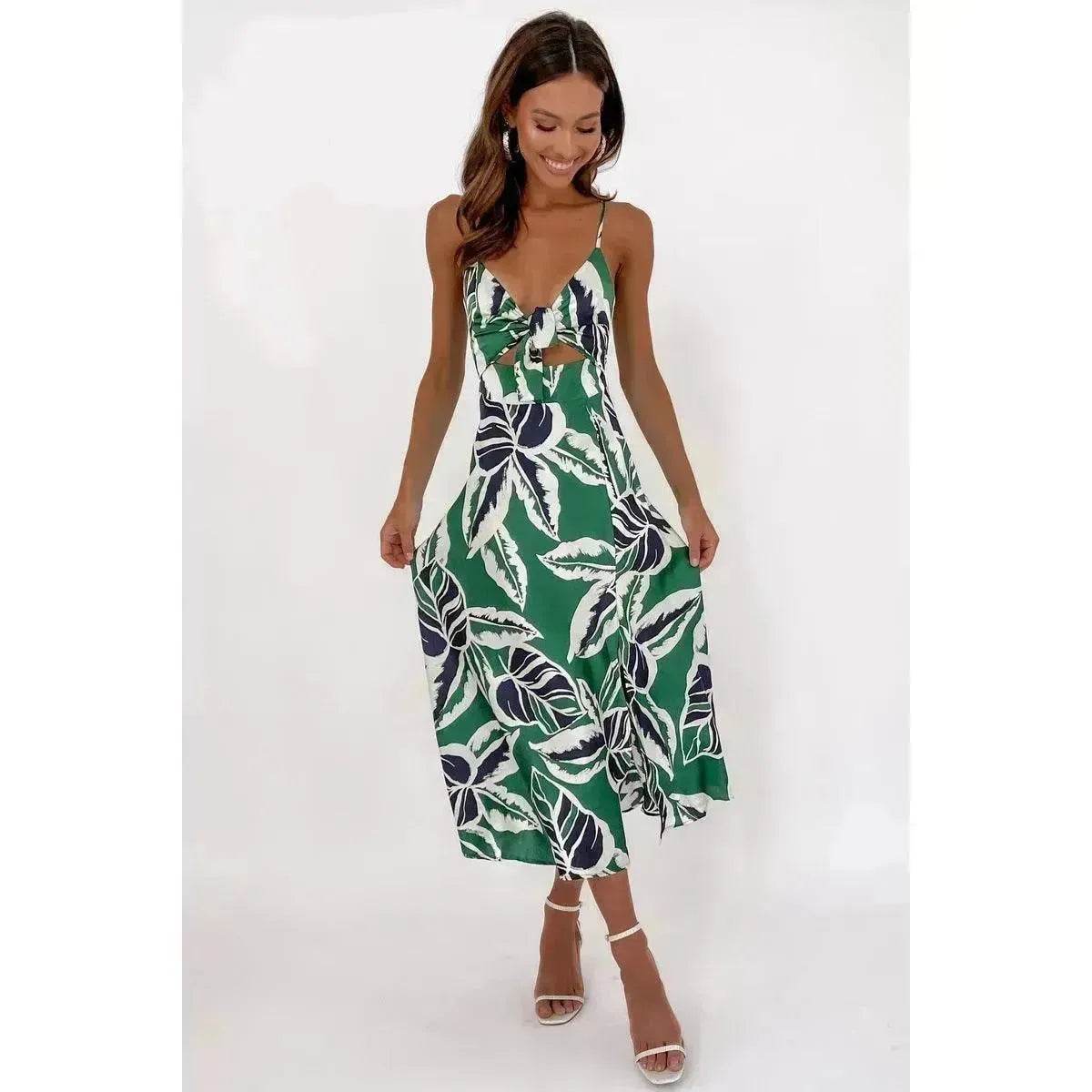 Women Sweet Split Sleeveless Floral Midi Dress - Velora