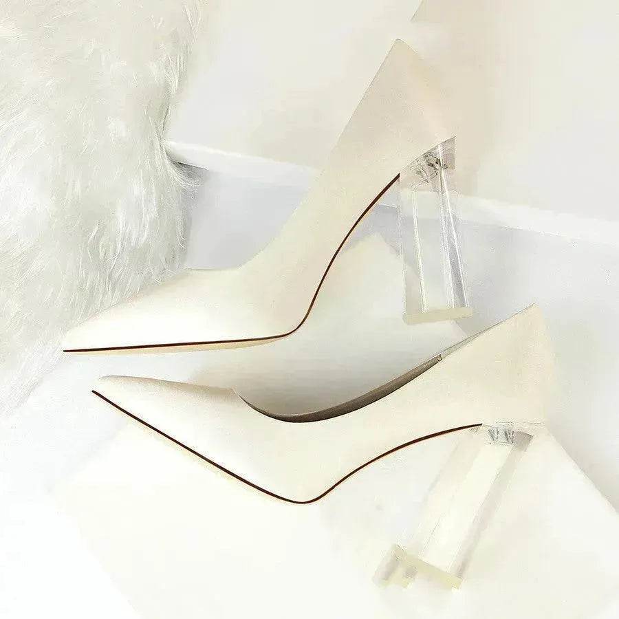 Womens Pumps Shoes Stiletto Satin Transparent Block High Heels - Velora