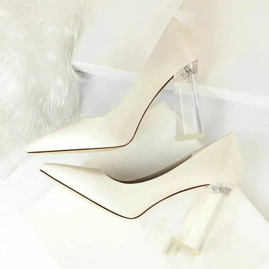 Womens Pumps Shoes Stiletto Satin Transparent Block High Heels - Velora