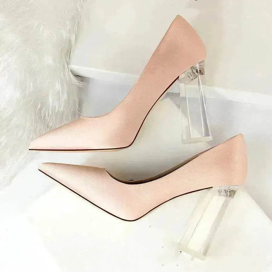 Womens Pumps Shoes Stiletto Satin Transparent Block High Heels - Velora