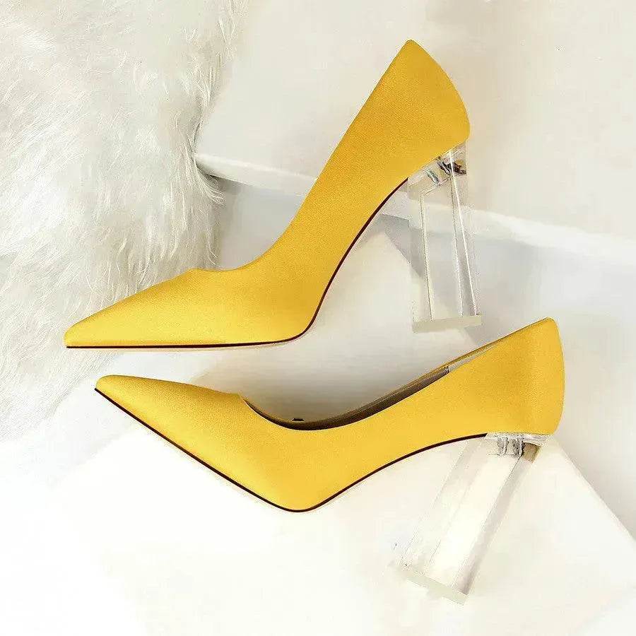 Womens Pumps Shoes Stiletto Satin Transparent Block High Heels - Velora