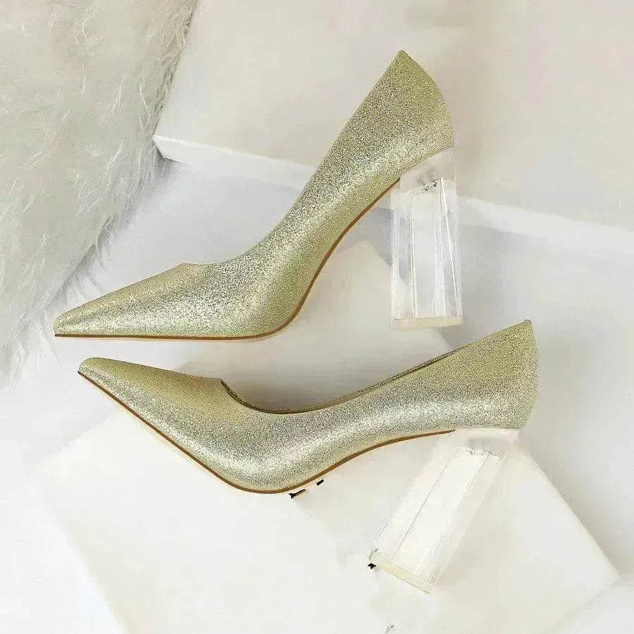 Womens Pumps Shoes Stiletto Satin Transparent Block High Heels - Velora