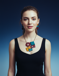 Geometric Statement Jewelry Set in Maroon, Mustard & Denim Blue - Velora Luxury Fashion