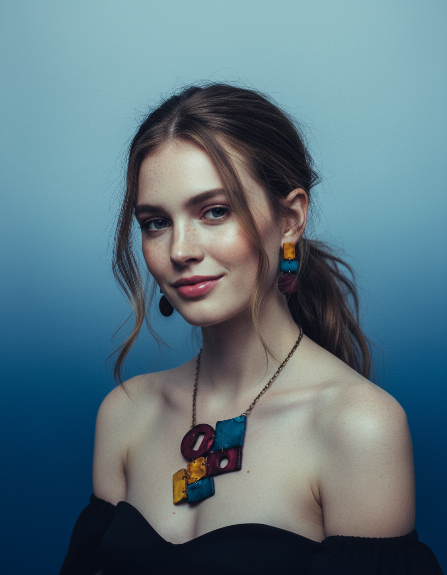 Geometric Statement Jewelry Set in Maroon, Mustard & Denim Blue - Velora Luxury Fashion