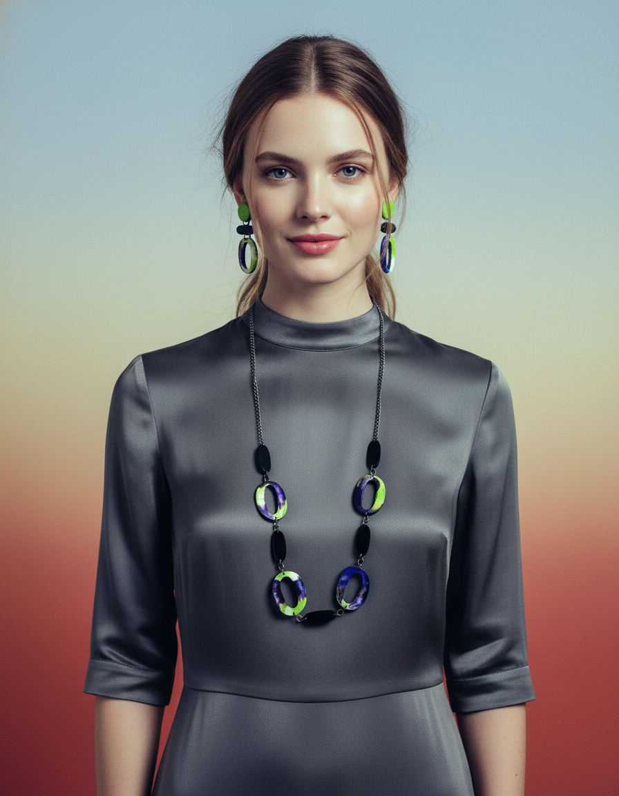 Purple & Neon Green Statement Jewelry Set - Velora Luxury Fashion