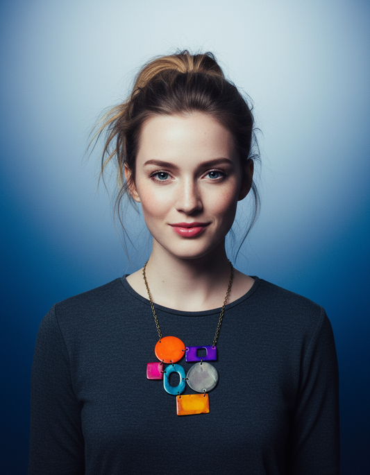 Colorful Geometric Bib Necklace & Statement Earrings - Velora Luxury Fashion