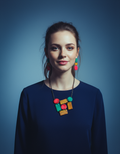 Artsy Statement Bib Necklace with Geometric Style Handmade from Clay & Painted - Velora Luxury Fashion