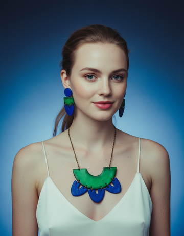 Clay Collar Statement Necklace Painted Green Blue - Velora Luxury Fashion