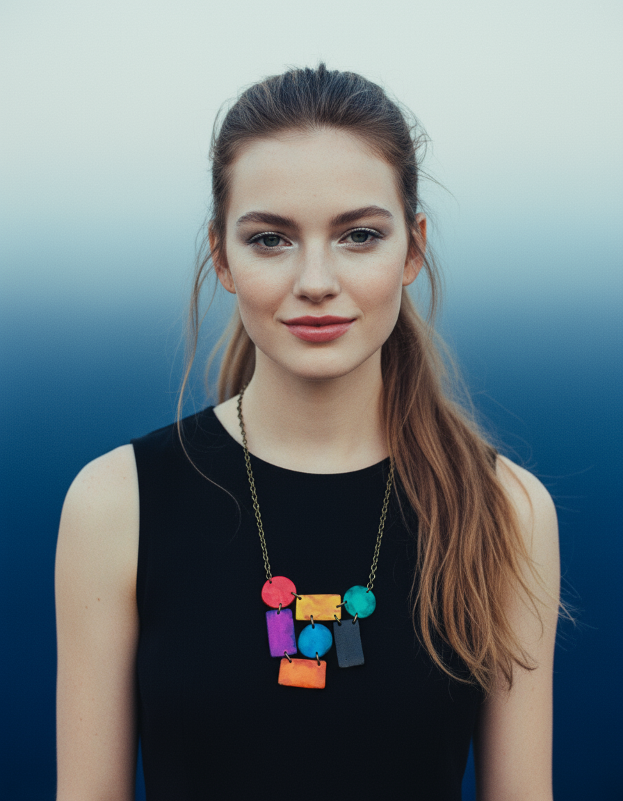 Abstract Geometric Jewelry Set with Statement Necklace & Long Drop Dangles or Clip On Earrings - Velora Luxury Fashion