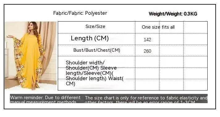 Yellow Bat Sleeve Plus Size Buba Abaya Middle East Women Dress - Velora