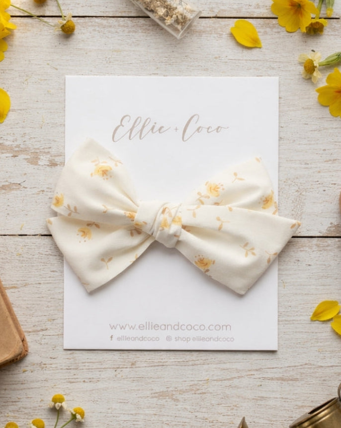 Yellow Flowers on Cream Oversize Bow
