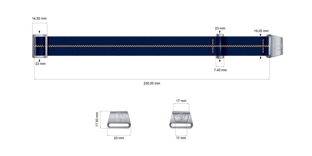 YEMA Marine Nationale Parachute Watch Band Blue 19mm | SYMN39-G-SS - Velora Luxury Fashion