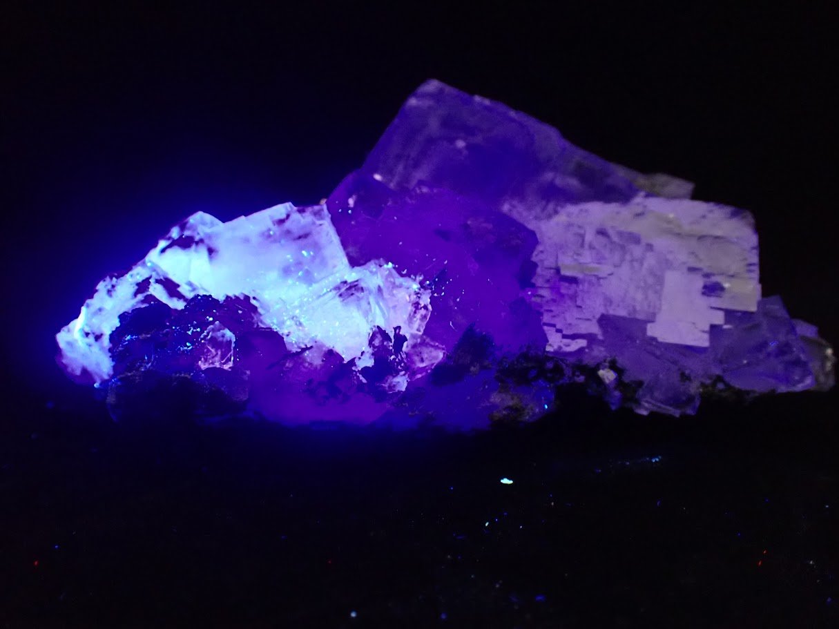 YGX Fluorite with Pyrite – Rare Transparent Fluorite Cluster with UV Glow (198g)