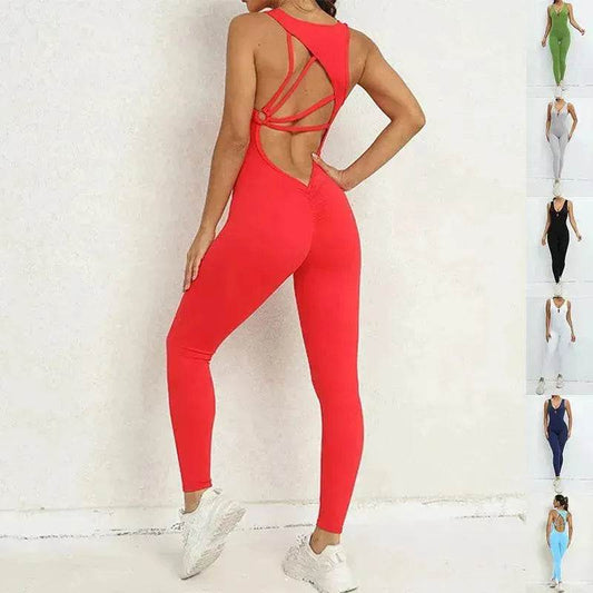 Women's Sleeveless Yoga Jumpsuit – V-Back Stretch Tights & Fitness Sportswear
