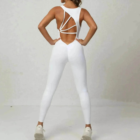 Women's Sleeveless Yoga Jumpsuit – V-Back Stretch Tights & Fitness Sportswear