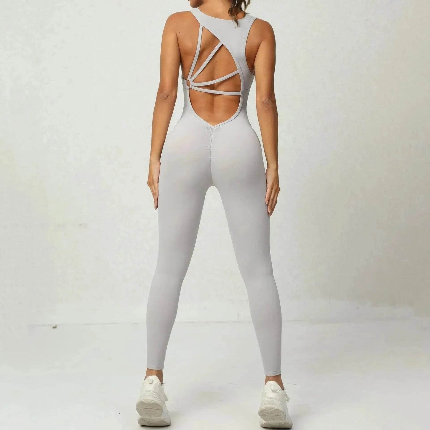Women's Sleeveless Yoga Jumpsuit – V-Back Stretch Tights & Fitness Sportswear