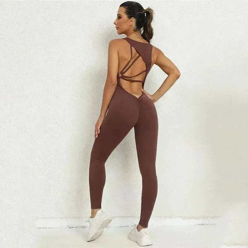 Women's Sleeveless Yoga Jumpsuit – V-Back Stretch Tights & Fitness Sportswear