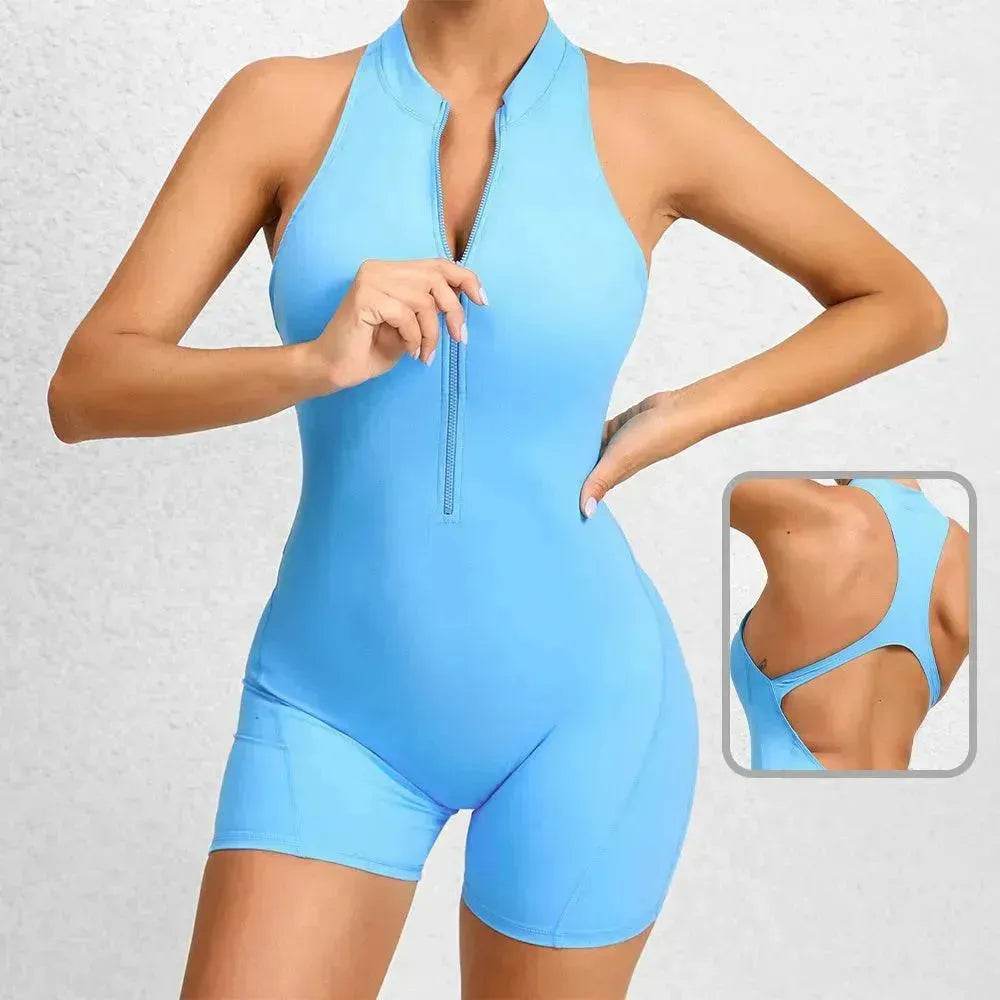Zippered Yoga Fitness Shorts Jumpsuit Sleeveless Tummy Control Stretch Shapewear Butt Lifting Sportswear Women - Velora