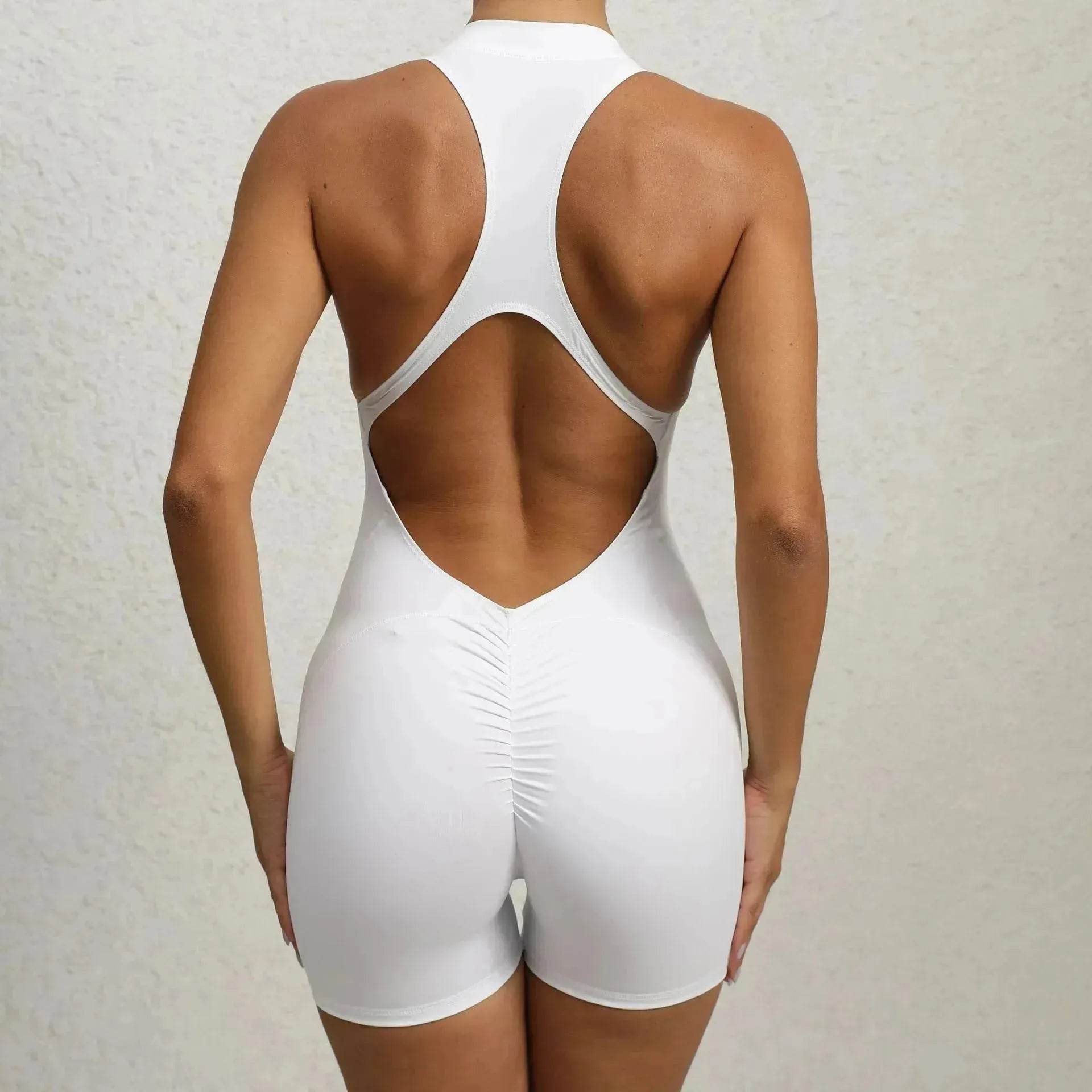 Zippered Yoga Fitness Shorts Jumpsuit Sleeveless Tummy Control Stretch Shapewear Butt Lifting Sportswear Women - Velora